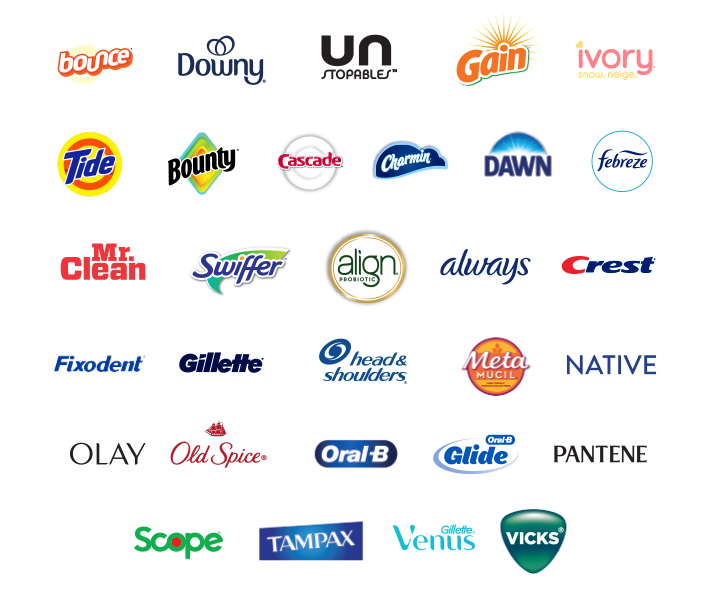 Participating P&G Brands Infographic. Full text transcript available below.